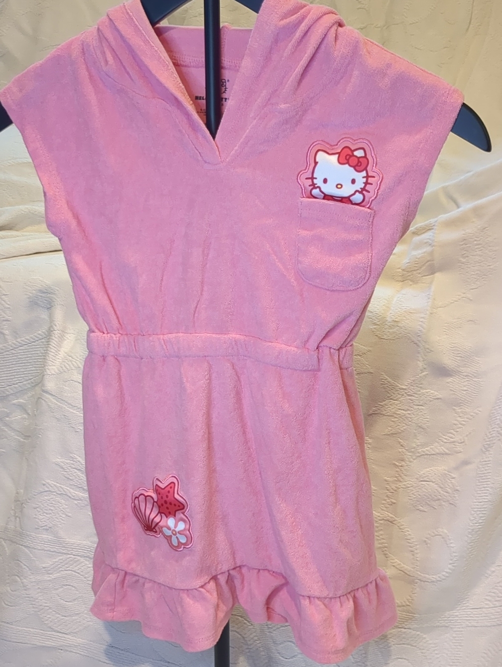 Hello Kitty Pink Hooded Swim Coverup Dress with Ruffle Hem